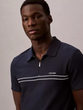 Contrast Piping Quarter Zip Polo Shirt