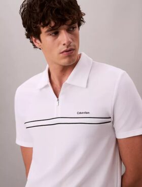 Contrast Piping Quarter Zip Polo Shirt