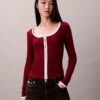 Contrast Trim Rib Cardigan