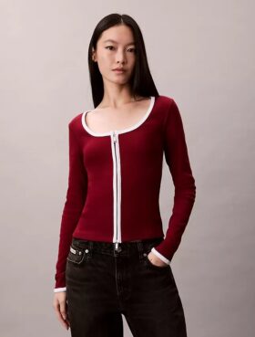 Contrast Trim Rib Cardigan