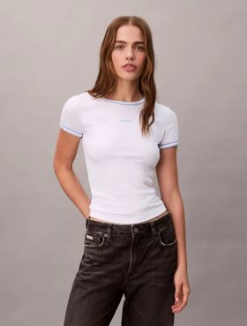 Contrast Trim Rib Logo Graphic Baby Tee
