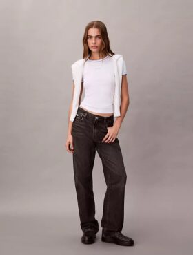 Contrast Trim Rib Logo Graphic Baby Tee
