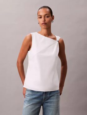 Cotton Asymmetric Drape Sleeveless Top