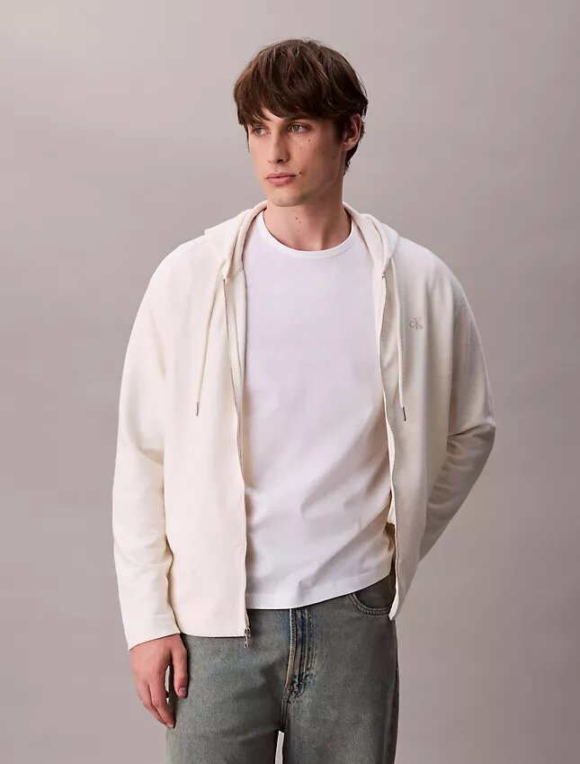 Cotton Blend Boucle Relaxed Hoodie Cotton Blend Boucle Relaxed Hoodie