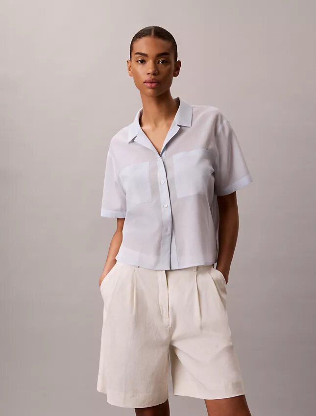 Cotton Blend Relaxed Button-Down Shirt Cotton Blend Relaxed Button-Down Shirt