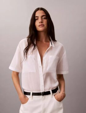 Cotton Blend Relaxed Button-Down Shirt