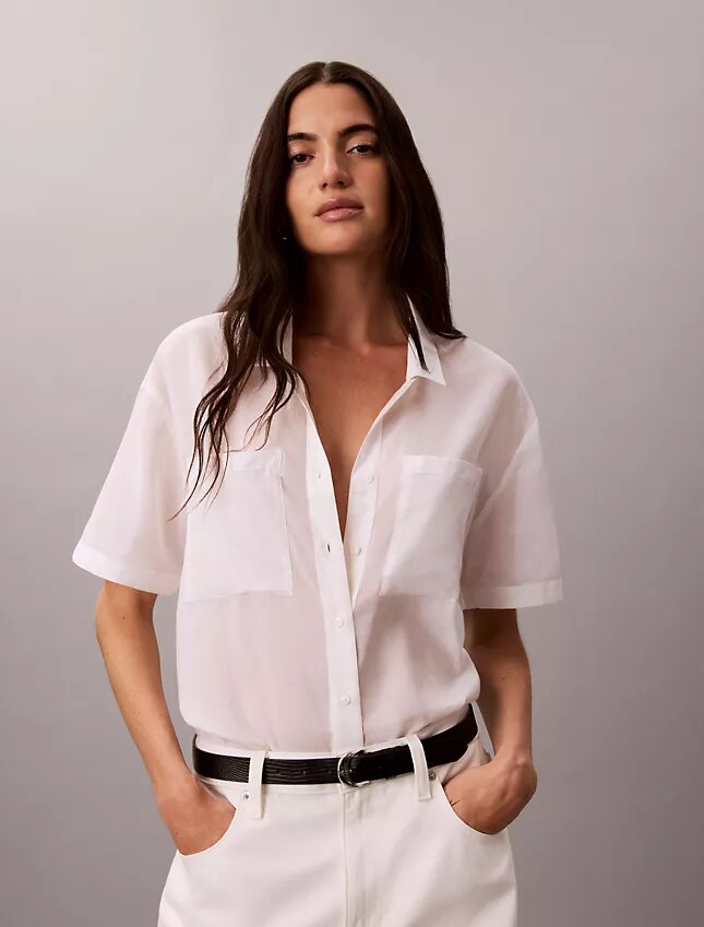 Cotton Blend Relaxed Button-Down Shirt Cotton Blend Relaxed Button-Down Shirt