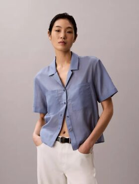 Cotton Blend Relaxed Button-Down Shirt