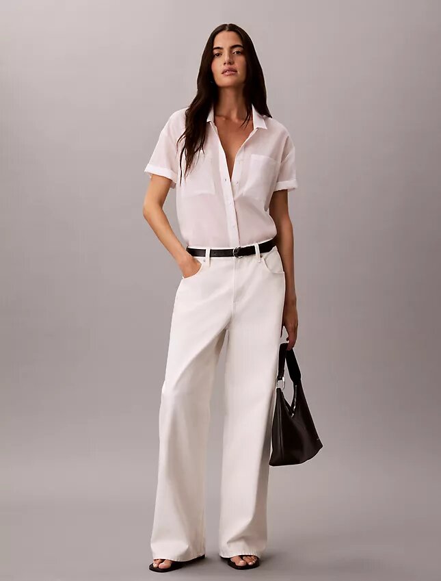 Cotton Blend Relaxed Button-Down Shirt Cotton Blend Relaxed Button-Down Shirt