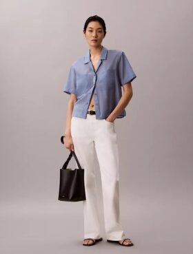 Cotton Blend Relaxed Button-Down Shirt
