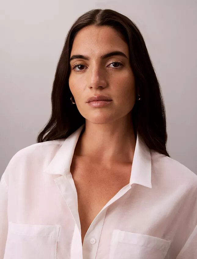 Cotton Blend Relaxed Button-Down Shirt Cotton Blend Relaxed Button-Down Shirt