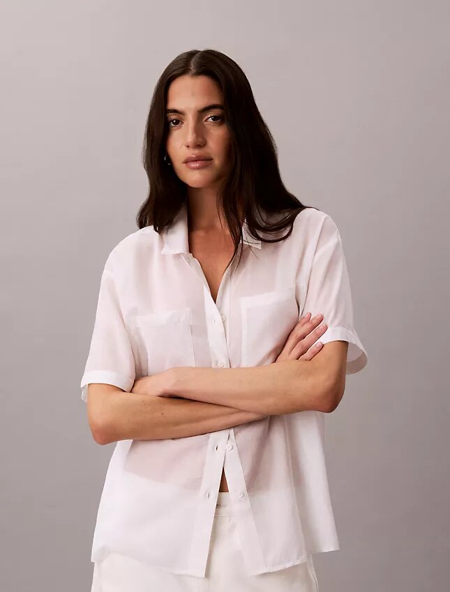 Cotton Blend Relaxed Button-Down Shirt Cotton Blend Relaxed Button-Down Shirt
