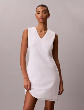 Cotton Blend V-Neck Mini Dress Cotton Blend V-Neck Mini Dress