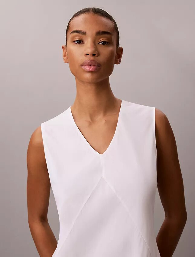 Cotton Blend V-Neck Mini Dress Cotton Blend V-Neck Mini Dress