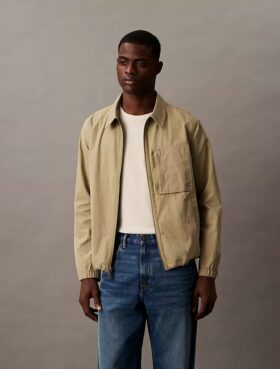 Cotton Blend Zip Classic Shirt Jacket