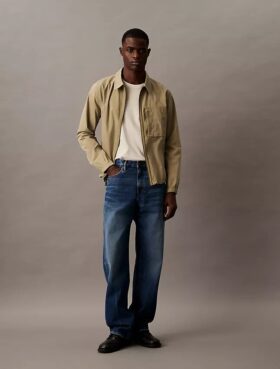 Cotton Blend Zip Classic Shirt Jacket