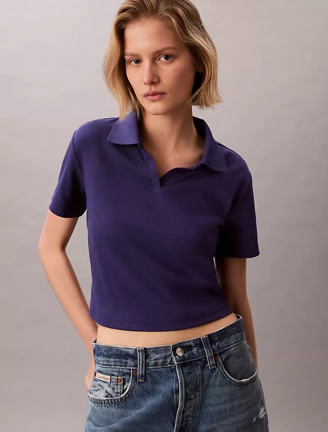 Cotton Contour Rib Polo Tee Cotton Contour Rib Polo Tee