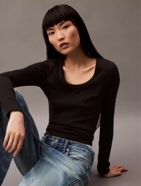 Cotton Contour Rib Slim Fit Long Sleeve T-Shirt