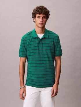 Cotton Pique Stripe Classic Polo Shirt
