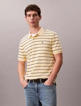 Cotton Pique Stripe Classic Polo Shirt