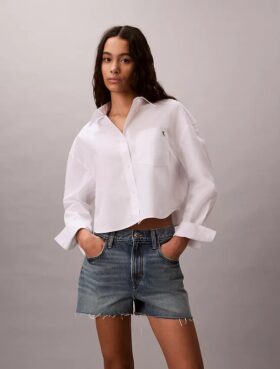Cotton Poplin Cropped Boxy Button-Down Shirt