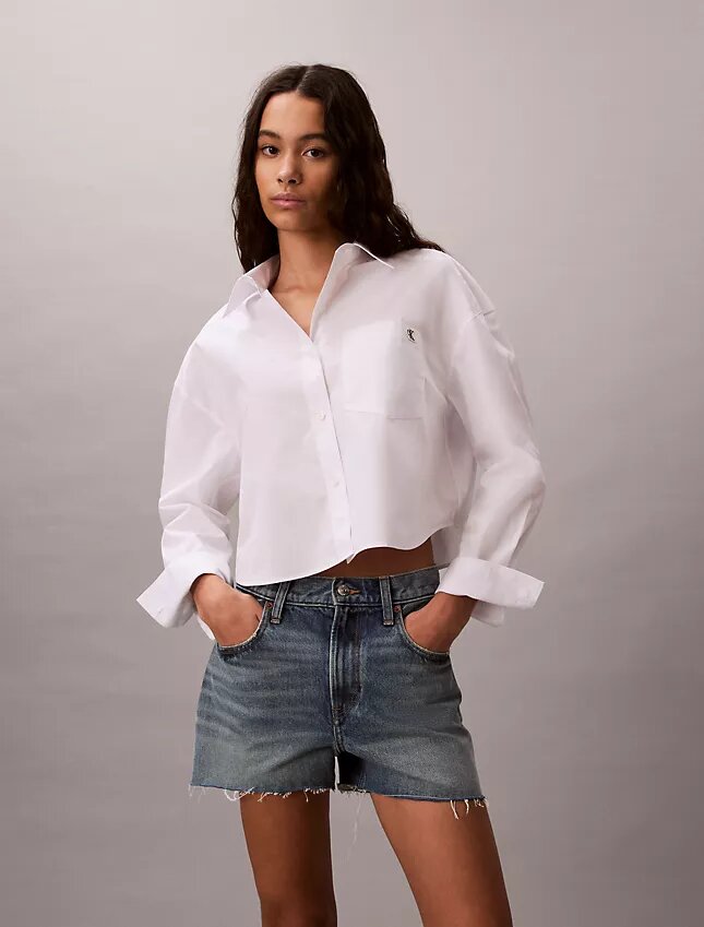 Cotton Poplin Cropped Boxy Button-Down Shirt Cotton Poplin Cropped Boxy Button-Down Shirt