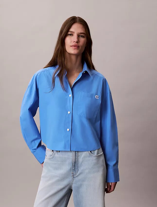Cotton Poplin Cropped Boxy Button-Down Shirt Cotton Poplin Cropped Boxy Button-Down Shirt
