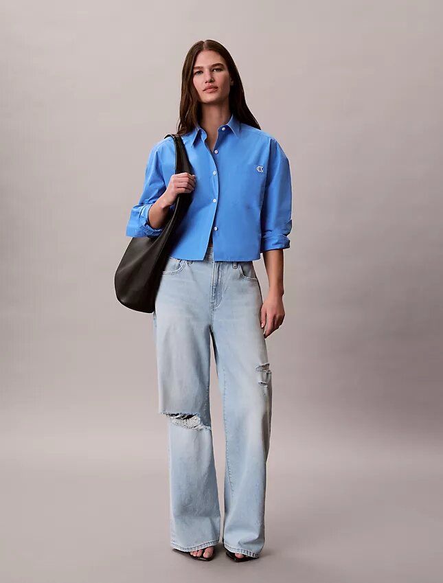 Cotton Poplin Cropped Boxy Button-Down Shirt Cotton Poplin Cropped Boxy Button-Down Shirt