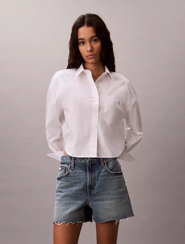 Cotton Poplin Cropped Boxy Button-Down Shirt Cotton Poplin Cropped Boxy Button-Down Shirt