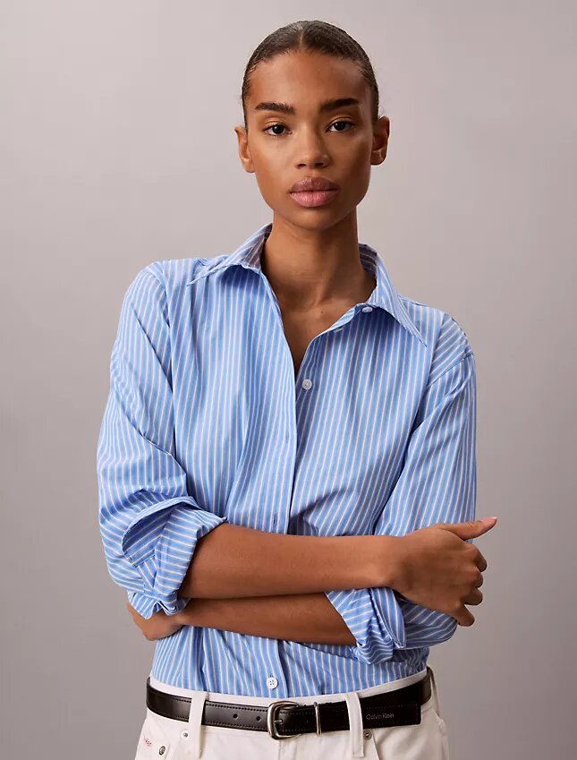 Cotton Poplin Emblem Logo Stripe Button-Down Shirt Cotton Poplin Emblem Logo Stripe Button-Down Shirt