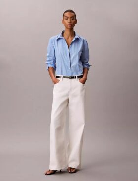 Cotton Poplin Emblem Logo Stripe Button-Down Shirt