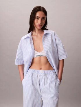 Cotton Poplin Relaxed Short Sleeve Sleep Shirt