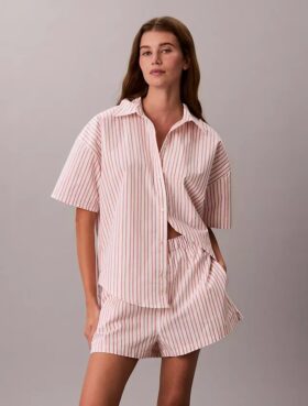Cotton Poplin Relaxed Short Sleeve Sleep Shirt
