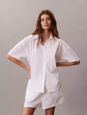 Cotton Poplin Relaxed Short Sleeve Sleep Shirt