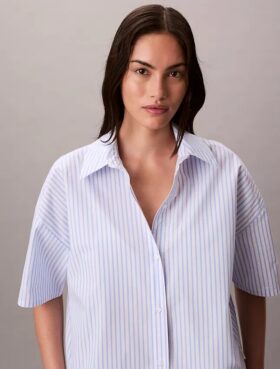 Cotton Poplin Relaxed Short Sleeve Sleep Shirt