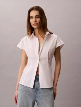 Cotton Poplin Short Sleeve Button-Down Shirt