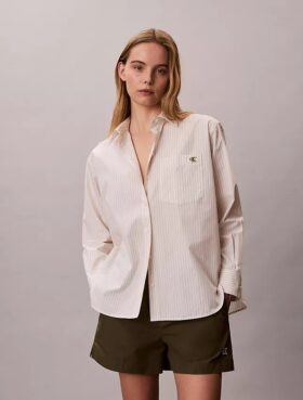 Cotton Poplin Stripe Relaxed Button-Down Shirt