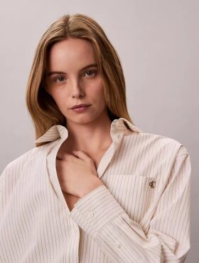 Cotton Poplin Stripe Relaxed Button-Down Shirt