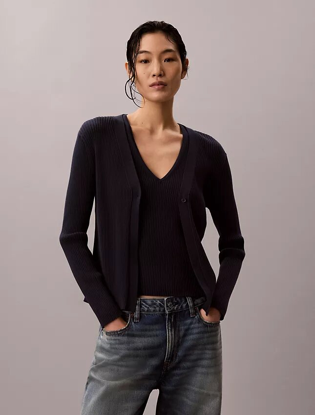 Cotton Rib Cardigan and Tank Set Cotton Rib Cardigan and Tank Set