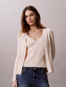 Cotton Rib Cardigan and Tank Set