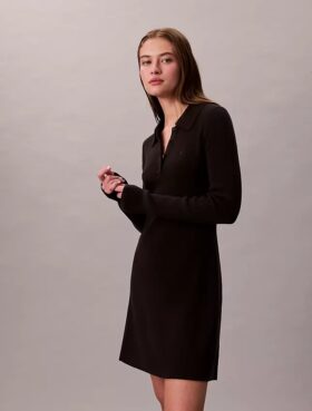 Cotton Rib V-Neck Polo Mini Dress