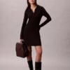 Cotton Rib V-Neck Polo Mini Dress