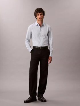 Cotton Stretch Plaid Slim Button-Down Shirt