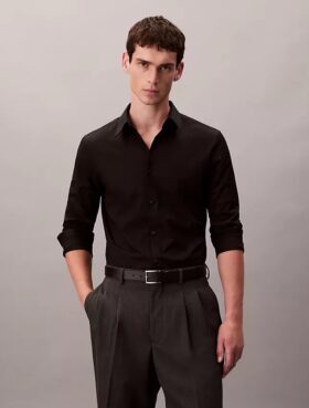 Cotton Stretch Poplin Slim Button-Down Shirt