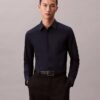 Cotton Stretch Poplin Slim Button-Down Shirt