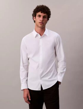 Cotton Stretch Poplin Slim Button-Down Shirt