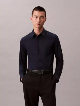 Cotton Stretch Poplin Slim Button-Down Shirt