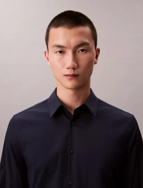 Cotton Stretch Poplin Slim Button-Down Shirt