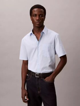 Cotton Stretch Stripe Short Sleeve Button-Down Shirt