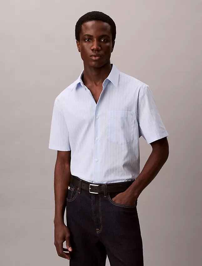 Cotton Stretch Stripe Short Sleeve Button-Down Shirt Cotton Stretch Stripe Short Sleeve Button-Down Shirt